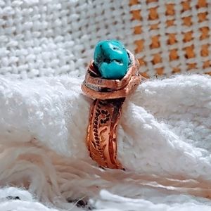 14k Rose Gold Floral Ring With Turquoise raw nugget